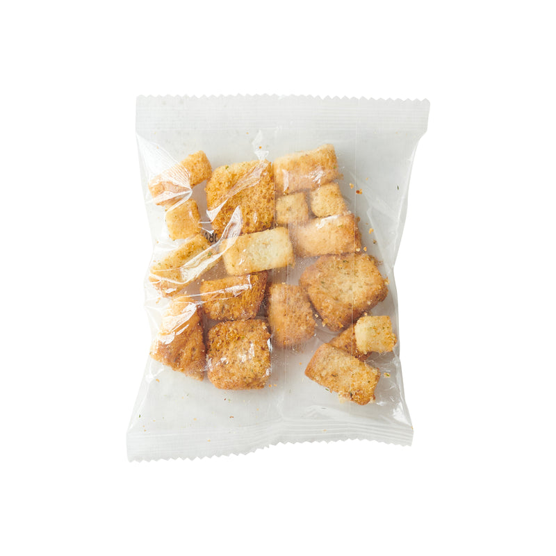 Fresh Gourmet Single Serve French Garlic Croutons 0.5 Ounce Size - 100 Per Case.