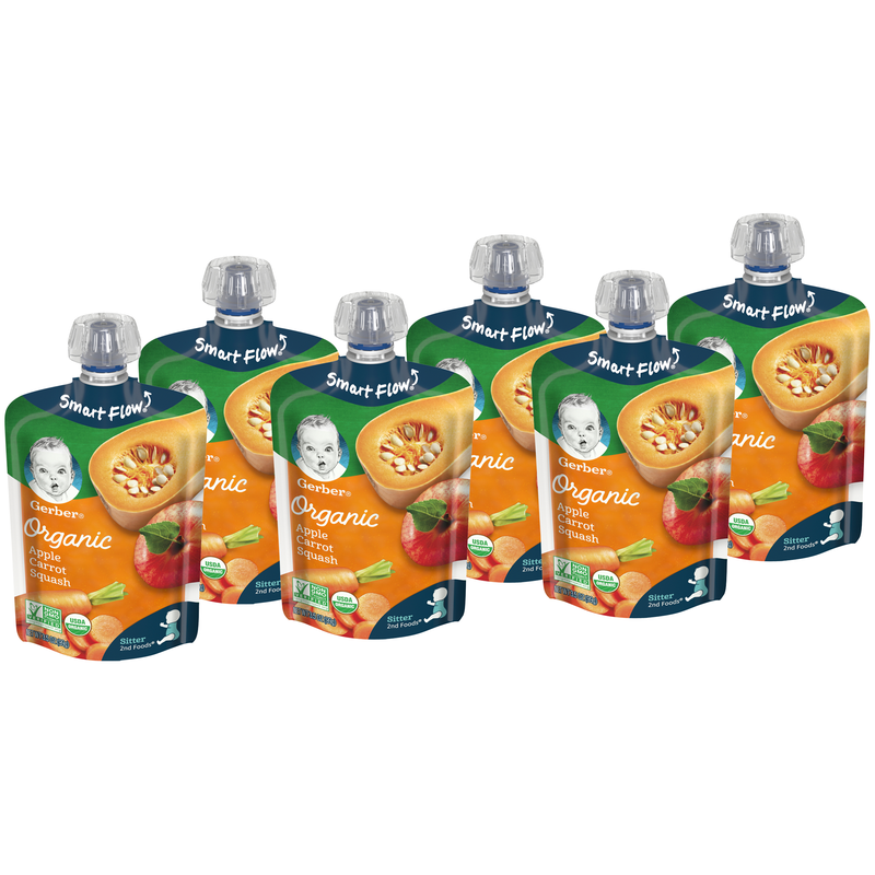 Gerber 2nd Foods Organic Apple Carrot Squash Baby Food Pouch, 3.5 Ounce Size, 6 Per Box - 2 Boxes Per Case.