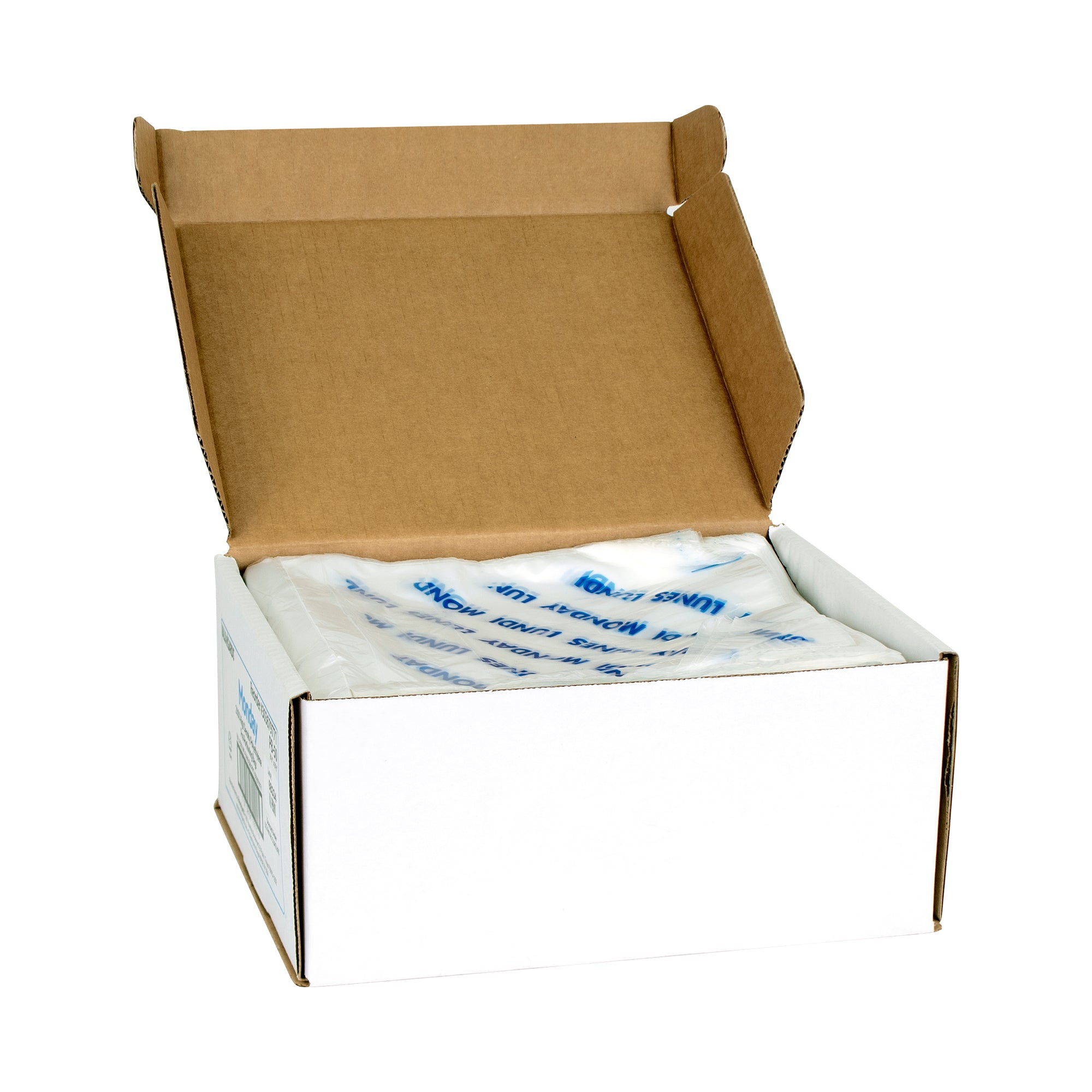 Bag High Density Saddle Preportion Bag Printed Monday Blue 2000 Each - 1 Per Case.