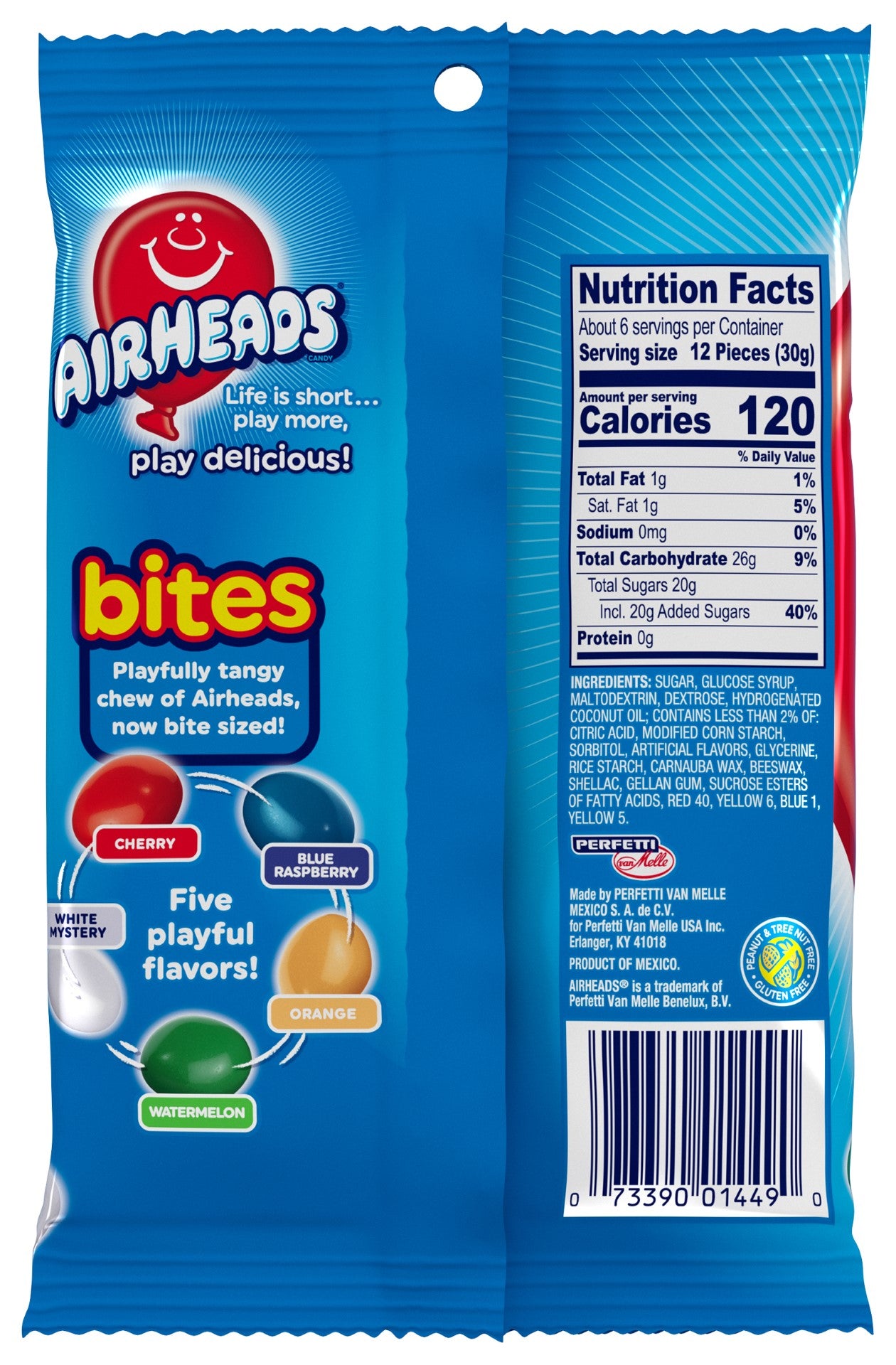 Airheads Bites Peg Bag Fruit 6 Ounce Size - 12 Per Case.