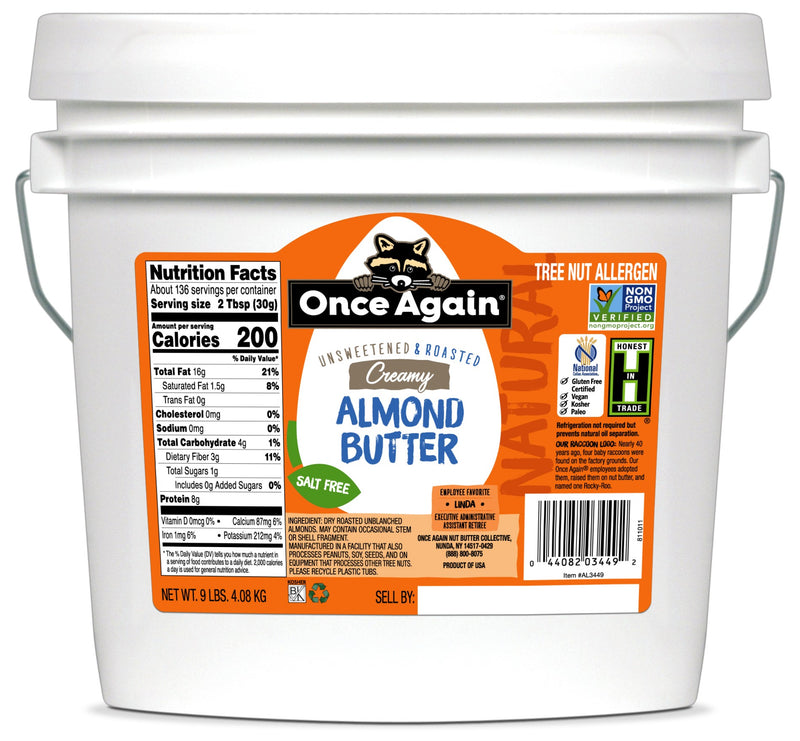 Once Again Nut Butter Natural Almond Buttersmooth 9 Pound Each - 1 Per Case.