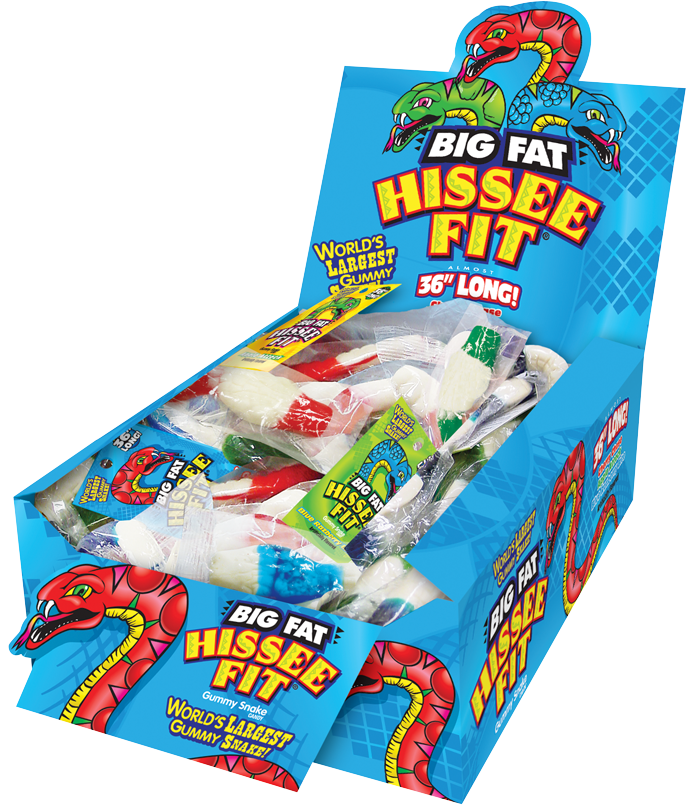 Big Fat Hissee Fit Gummy Snake Display Carton 7 Ounce Size - 72 Per Case.