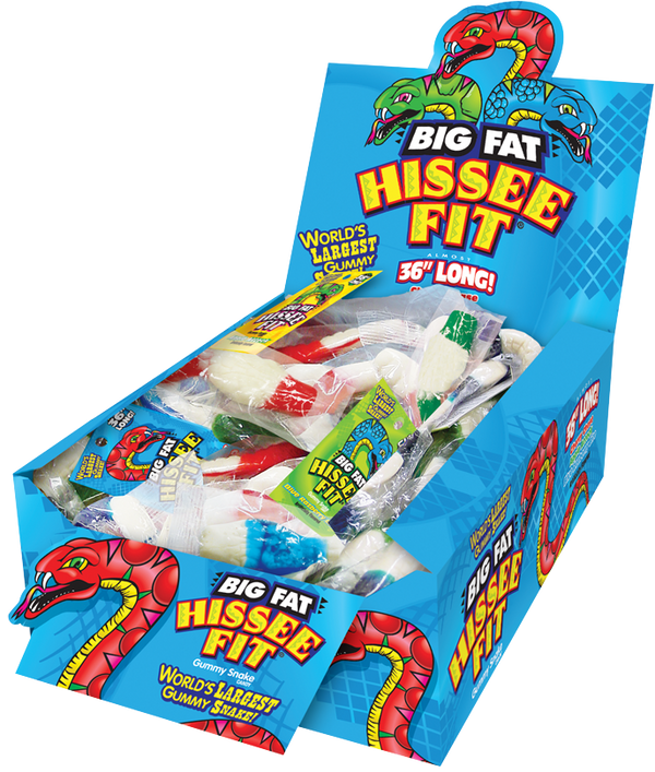Big Fat Hissee Fit Gummy Snake Display Carton 7 Ounce Size - 72 Per Case.
