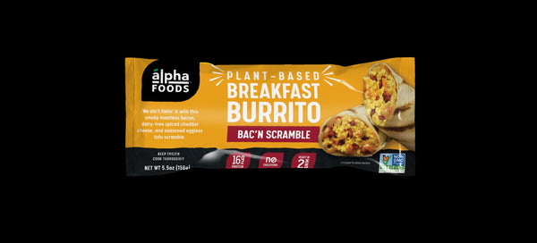 Alpha Foods Plant Based Bac'n Scramble Breakfast Burrito 5.5 Ounce Size - 12 Per Case.