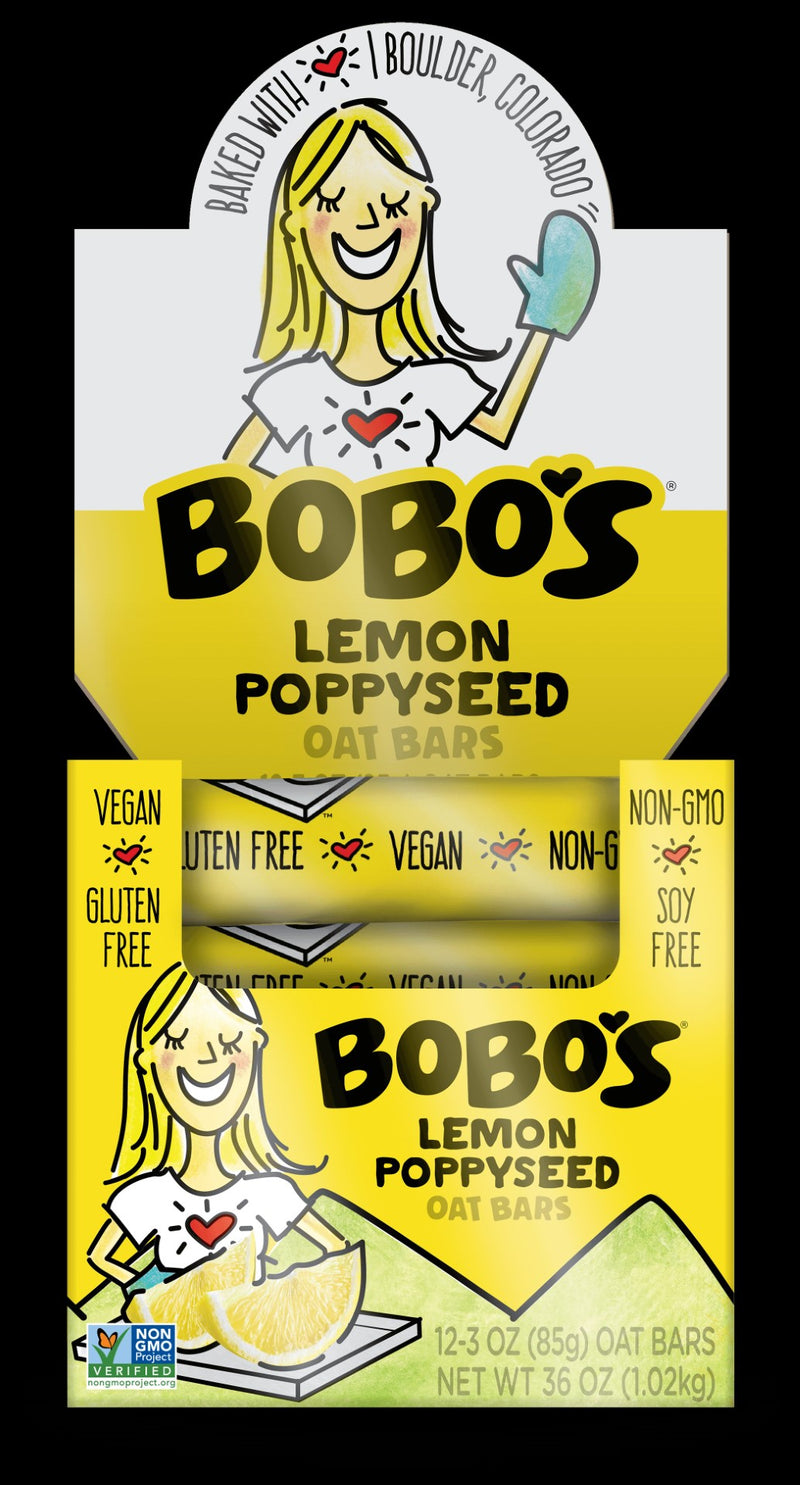 Bobo's Oat Bars Gluten Free Vegan Lemon Poppyseed Bar 3 Ounce Size - 48 Per Case.