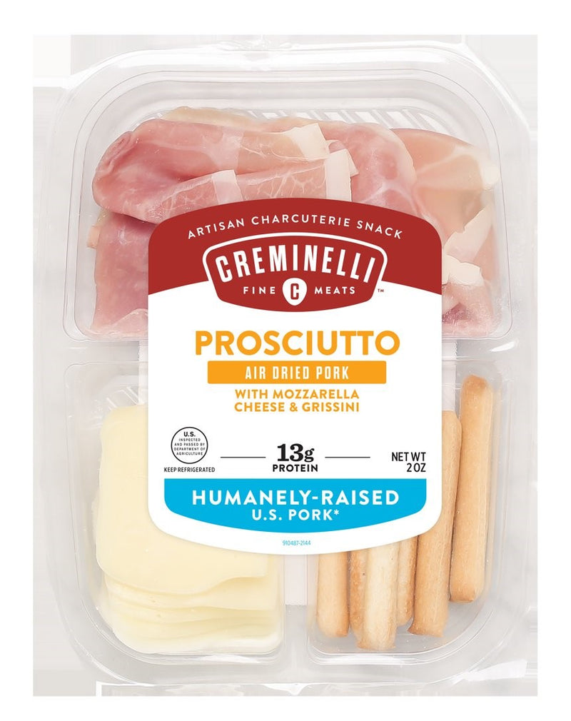 Sliced Prosciutto Mozzarella & Grissini Snack Tray Silky Thin Slices Of All Natural Dome 2 Ounce Size - 12 Per Case.