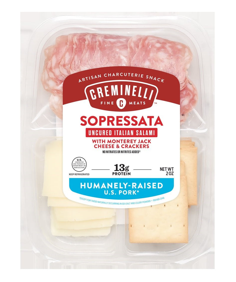 Sliced Sopressata Monterey Jack And Crackerssnack Tray Sopressata Salami Paired With A 2 Ounce Size - 12 Per Case.