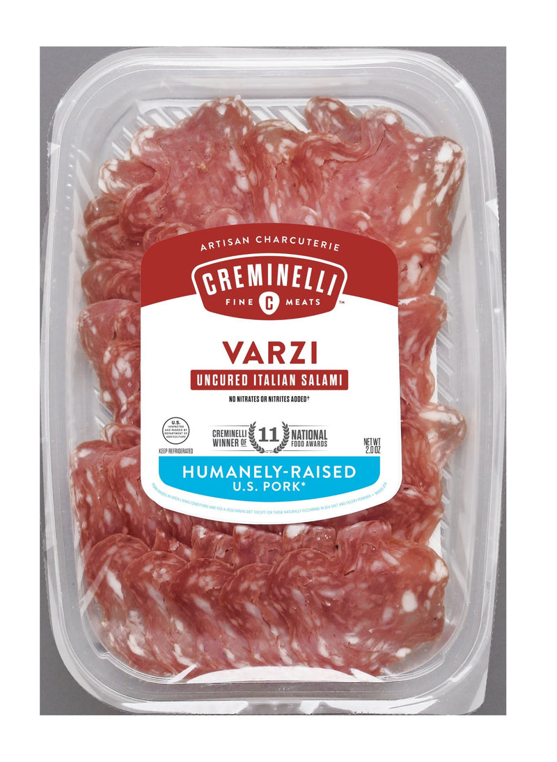 Sliced Varzi Snack Tray This Mild Italian Salami Has A Thick Grind And Boasts Subtle Flavor 2 Ounce Size - 12 Per Case.