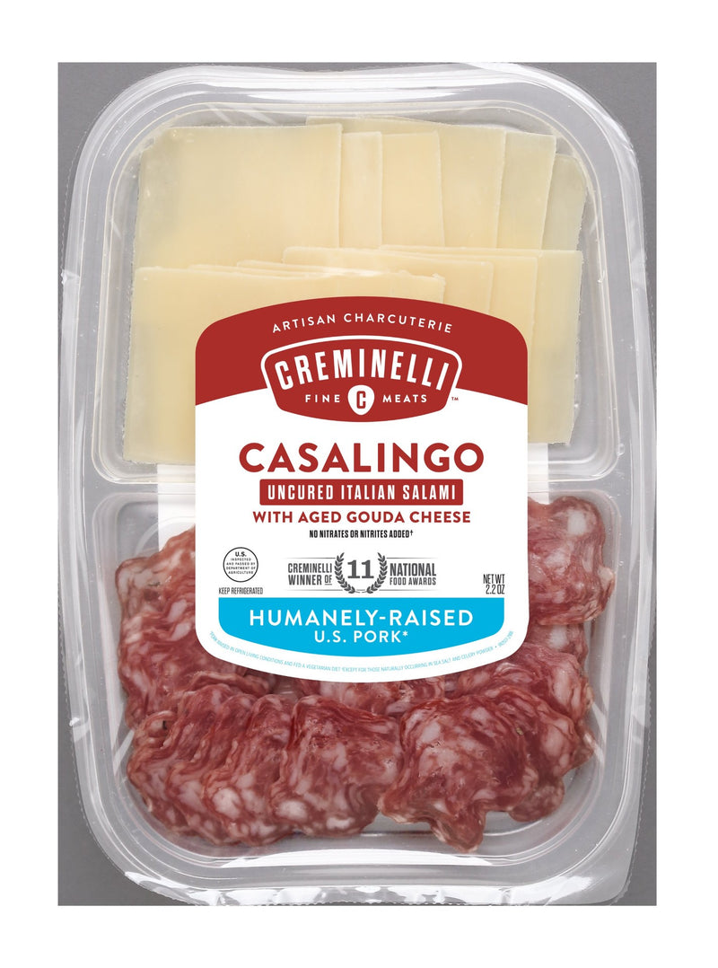 Sliced Casalingo & Gouda Snack Tray Creminelli Casalingo Salami Paired With A Nutty Aged 2.2 Ounce Size - 12 Per Case.