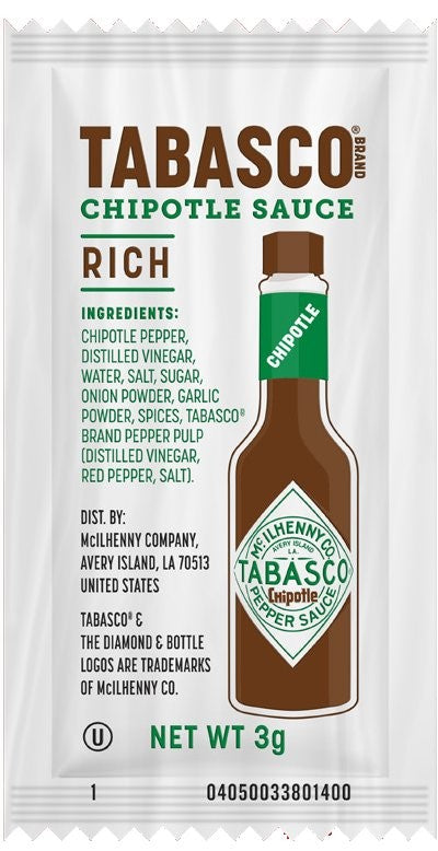 Tabasco Chipotle Pepper Sauce Portion 3 ML - 200 Per Case.