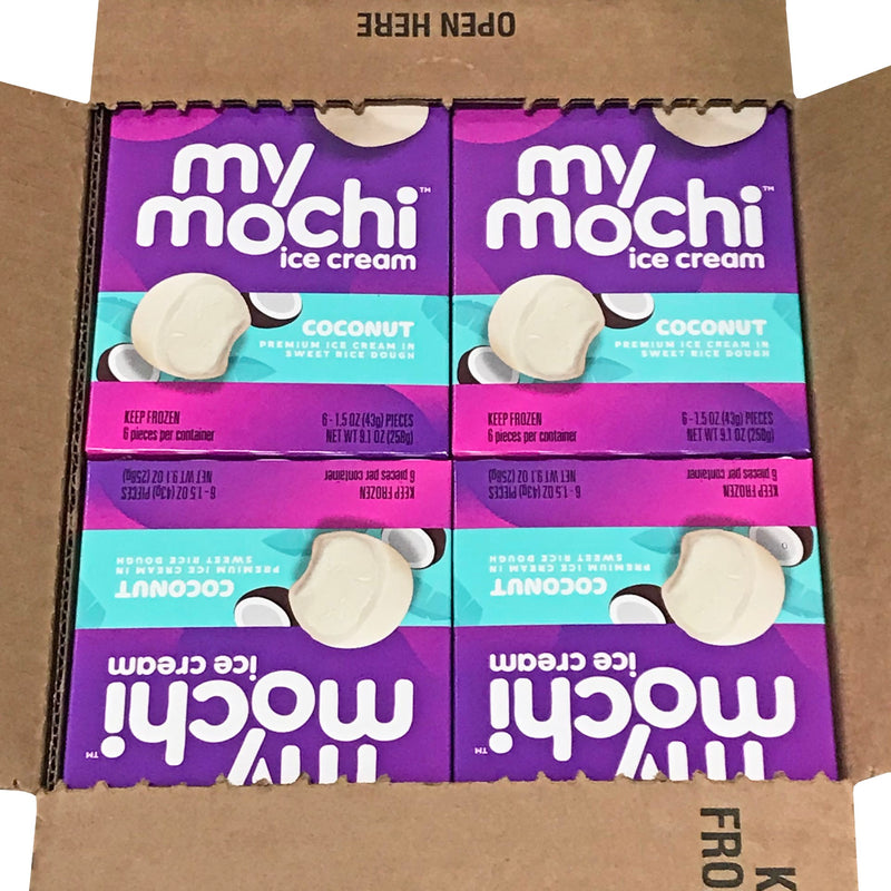 Mymochi Coconut Mochi Ice Cream 6 Count Packs - 12 Per Case.