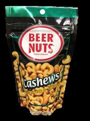 Beer Nuts Cashew Stand Up Pouch 8 Ounce Size - 6 Per Case.