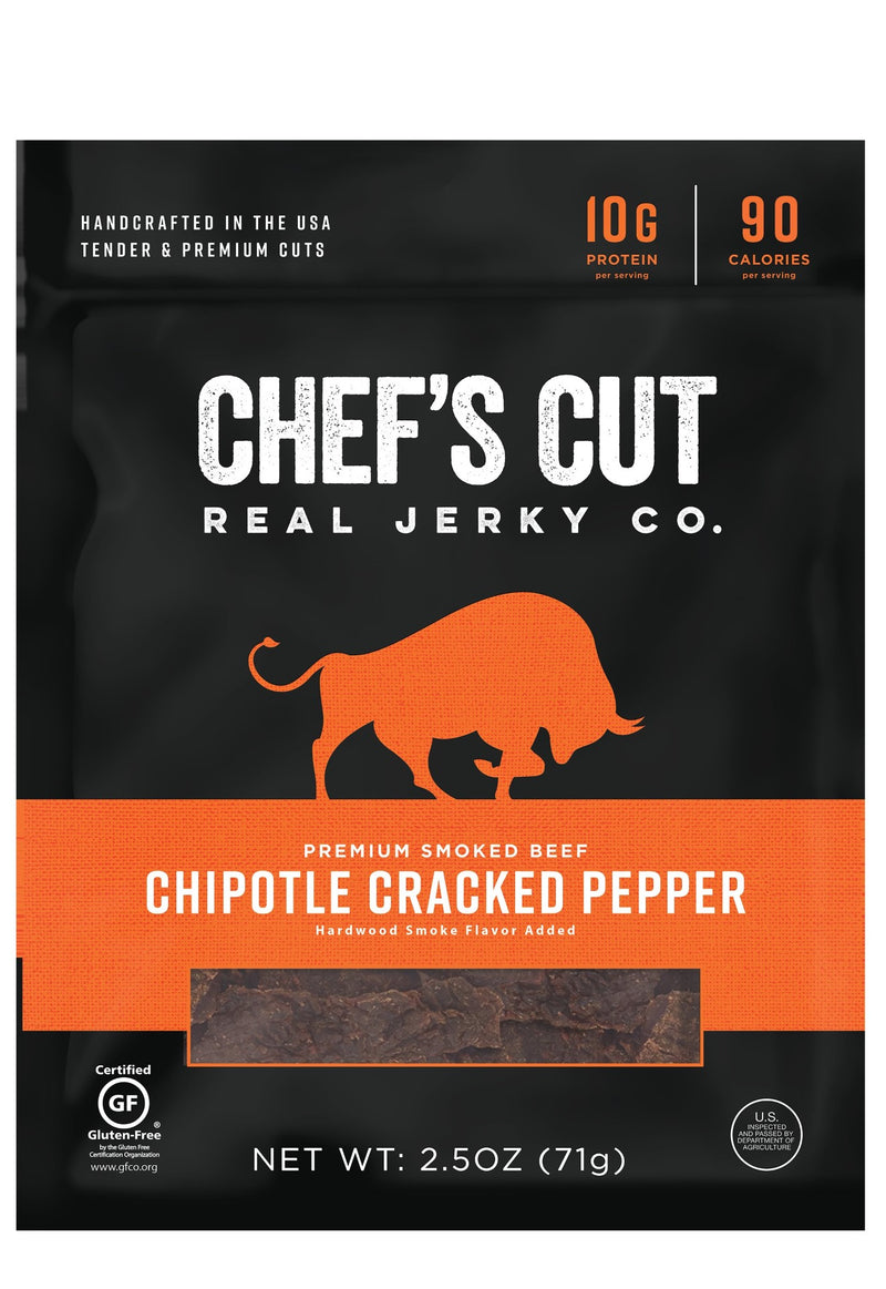 Chef's Cut Real Jerky Co Smoked Beef Chipotle Cracked Pepper 2.5 Ounce Size - 8 Per Case.