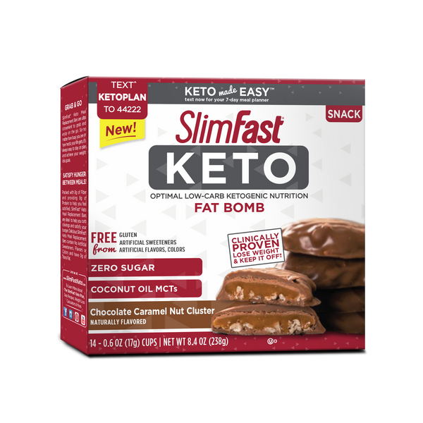 Slimfast Keto Fat Bomb Chocolate Caramel NutclustersBox 0.59 Ounce Size - 56 Per Case.