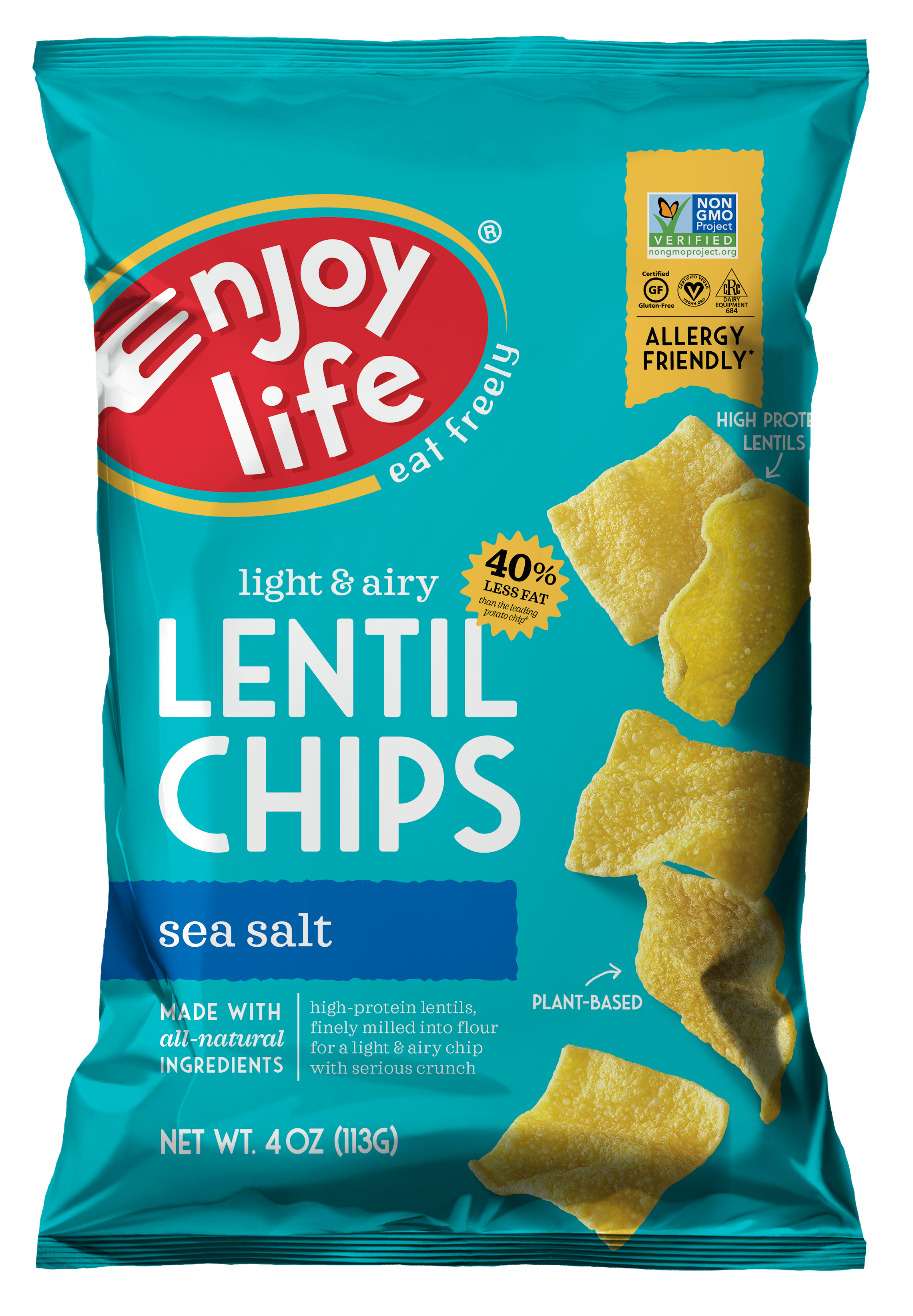 Enjoy Life Sea Salt Lentil Chips 4 Ounce Size - 12 Per Case.
