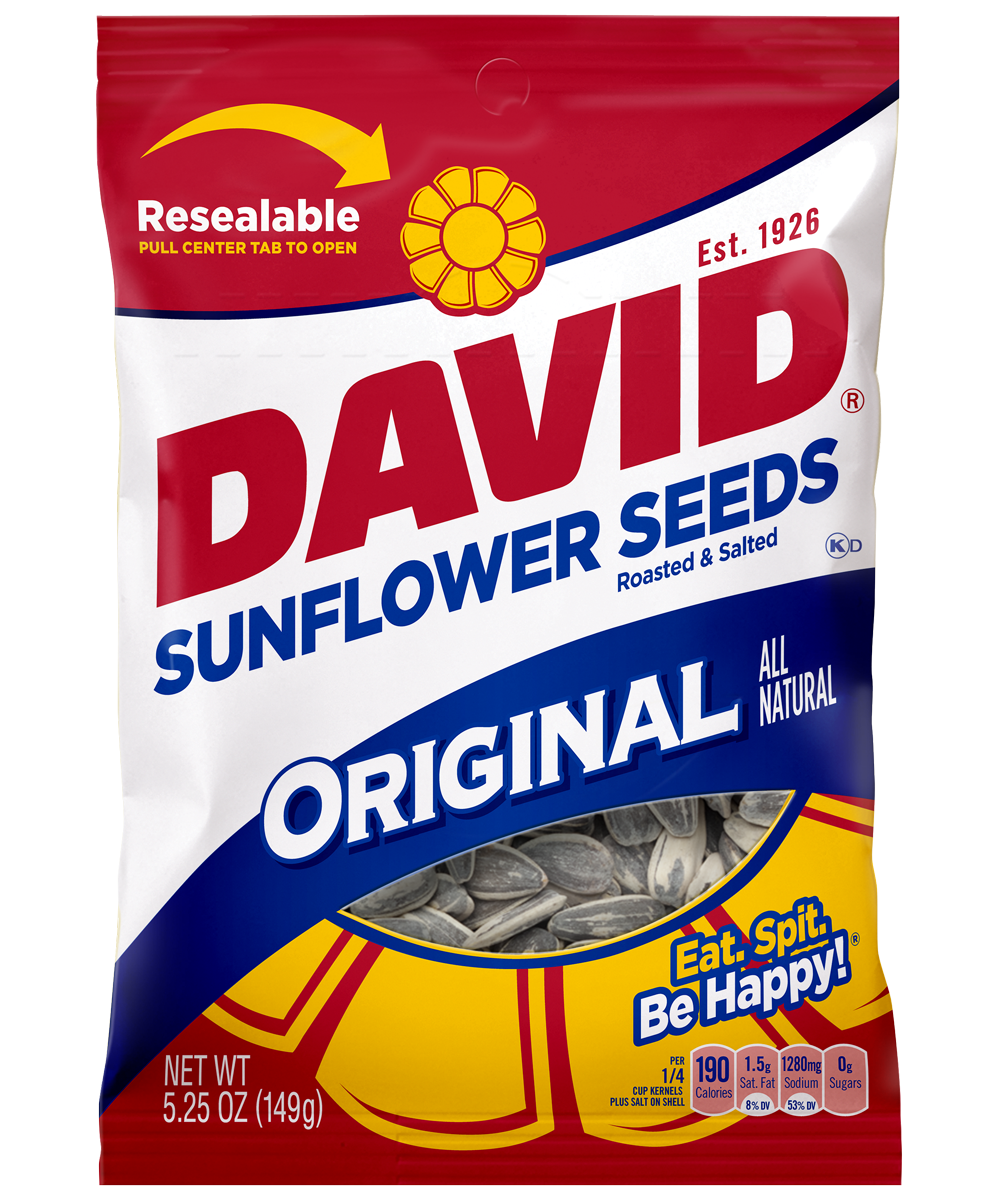 David Original Sunflower Seeds 5.25 Ounce Size - 12 Per Case.