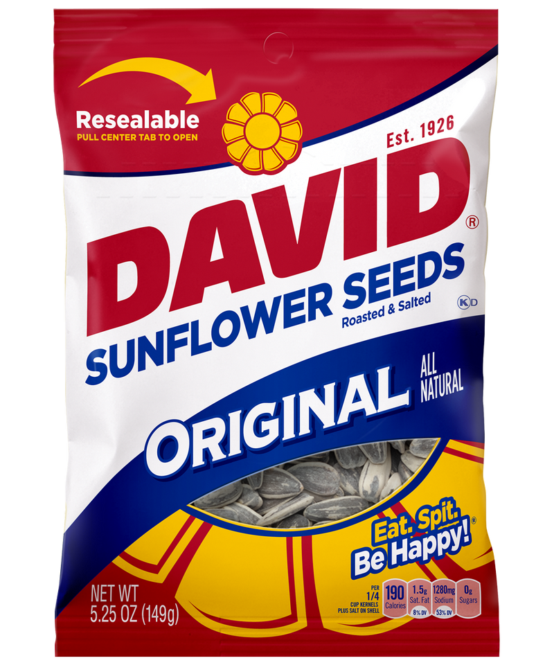 David Original Sunflower Seeds 5.25 Ounce Size - 12 Per Case.