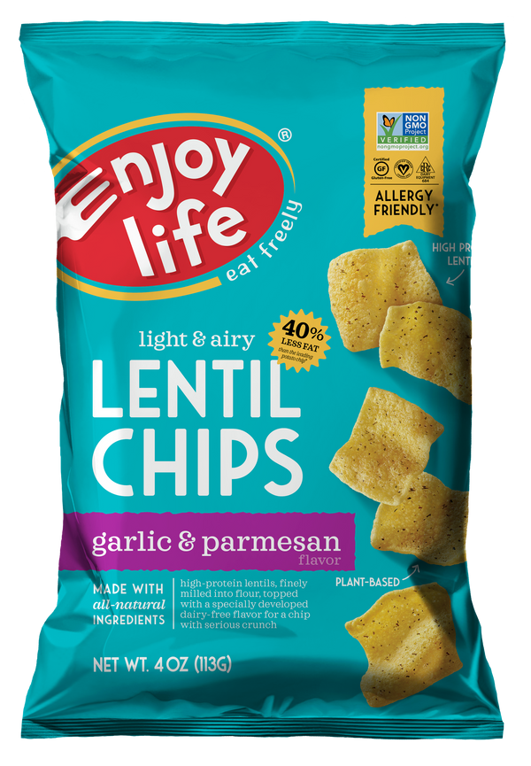 Enjoy Life Garlic And Parmesan Lentil Chips 113 Grams Each - 12 Per Case.