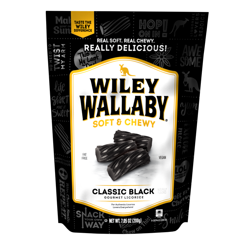 Wiley Wallaby Black Aussie Liquorice 7.05 Ounce Size - 12 Per Case.