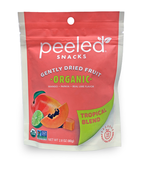 Peeled Snacks Tropical Blend Organic Dried Fruit 2.8 Ounce Size - 12 Per Case.