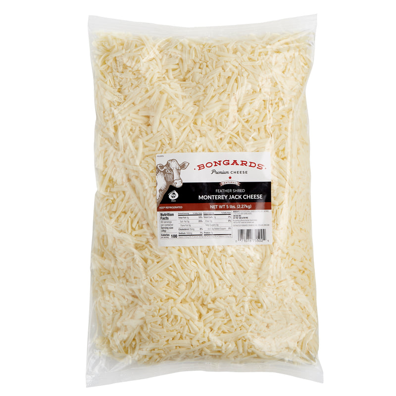 Bongards Cheese Monterey Jack Feather Shred 5 Pound Each - 4 Per Case.