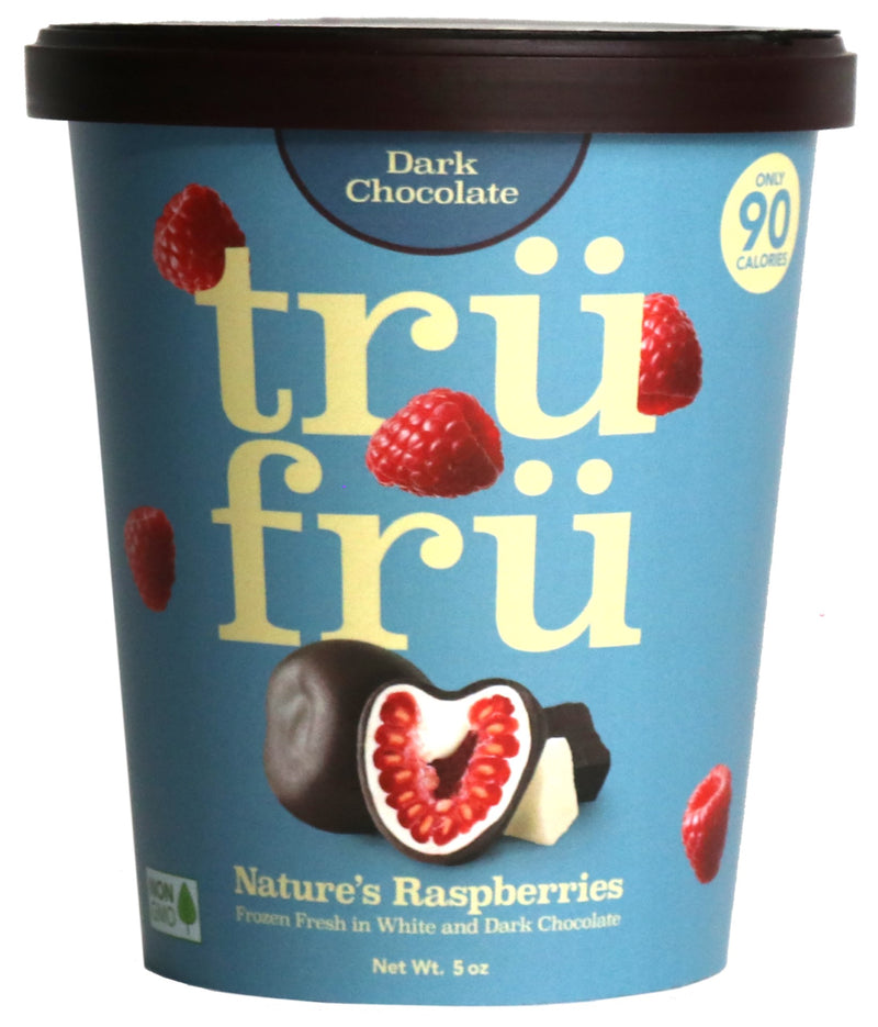 Tru Fru Hyper Chilled Grab & Go Hyper Chilled Whole Raspberries Immersed In White & Dark 5 Ounce Size - 8 Per Case.