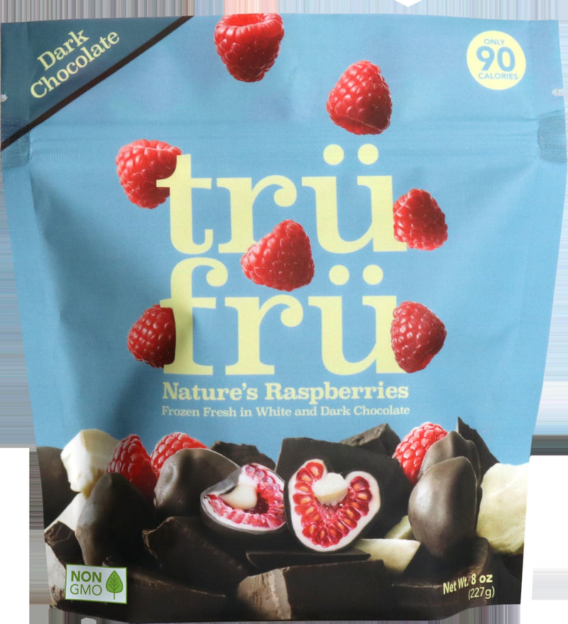 Tru Fru Hyper Chilled Grab & Share Hyper Chilled Whole Raspberries Immersed In White & Dark 8 Ounce Size - 6 Per Case.