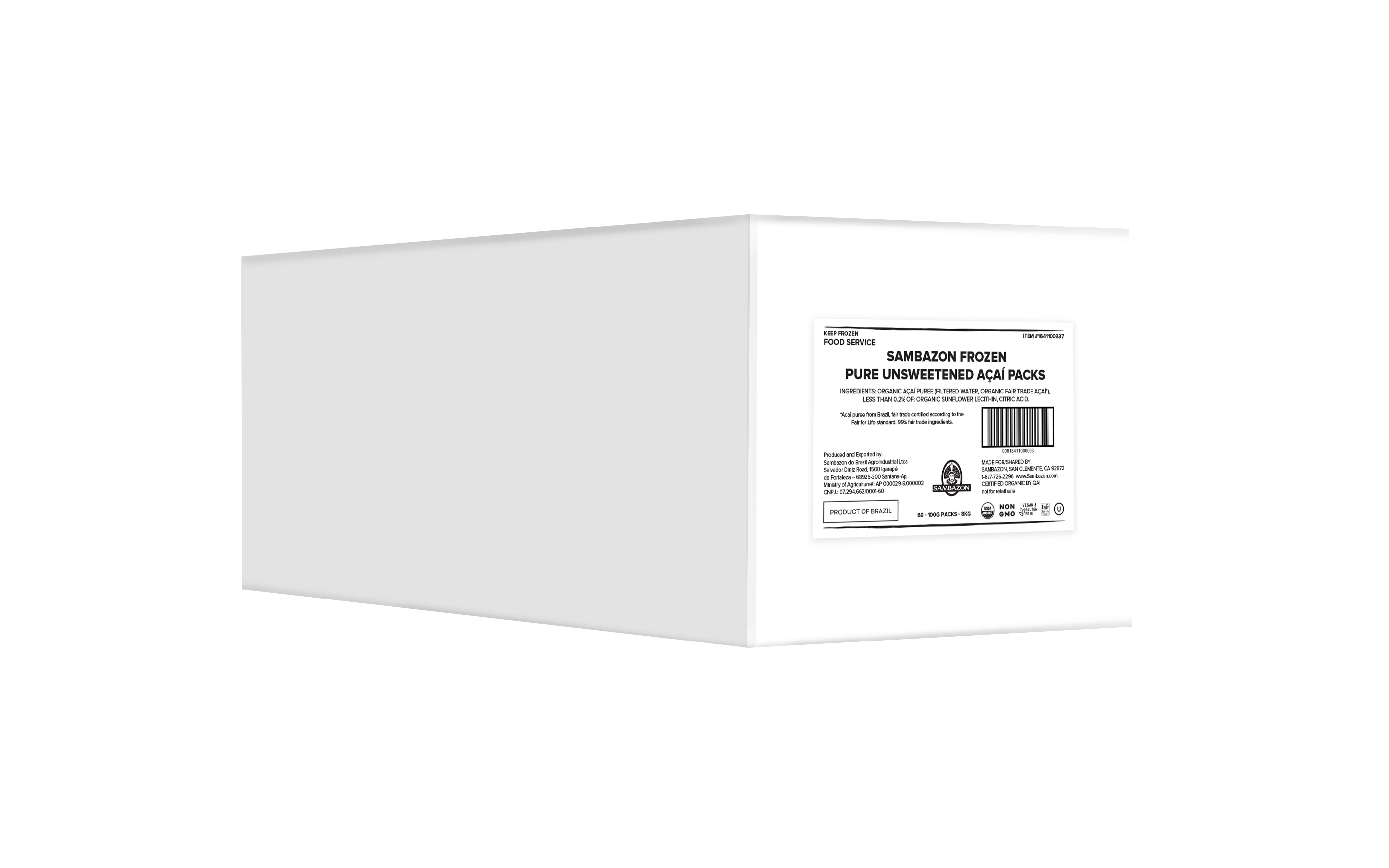 Sambazon Unsweetened Acai Pack Organic 100 Grams Each - 80 Per Case.