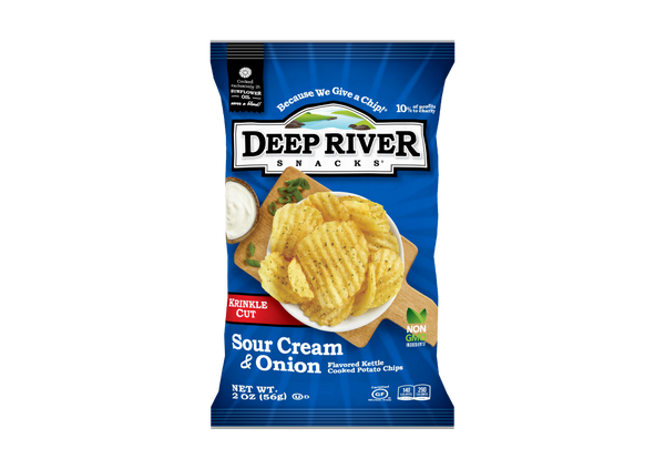 Deep River Snacks Kettle Potato Chip Sour Cream & Onion Krinkle Cut 2 Ounce Size - 24 Per Case.
