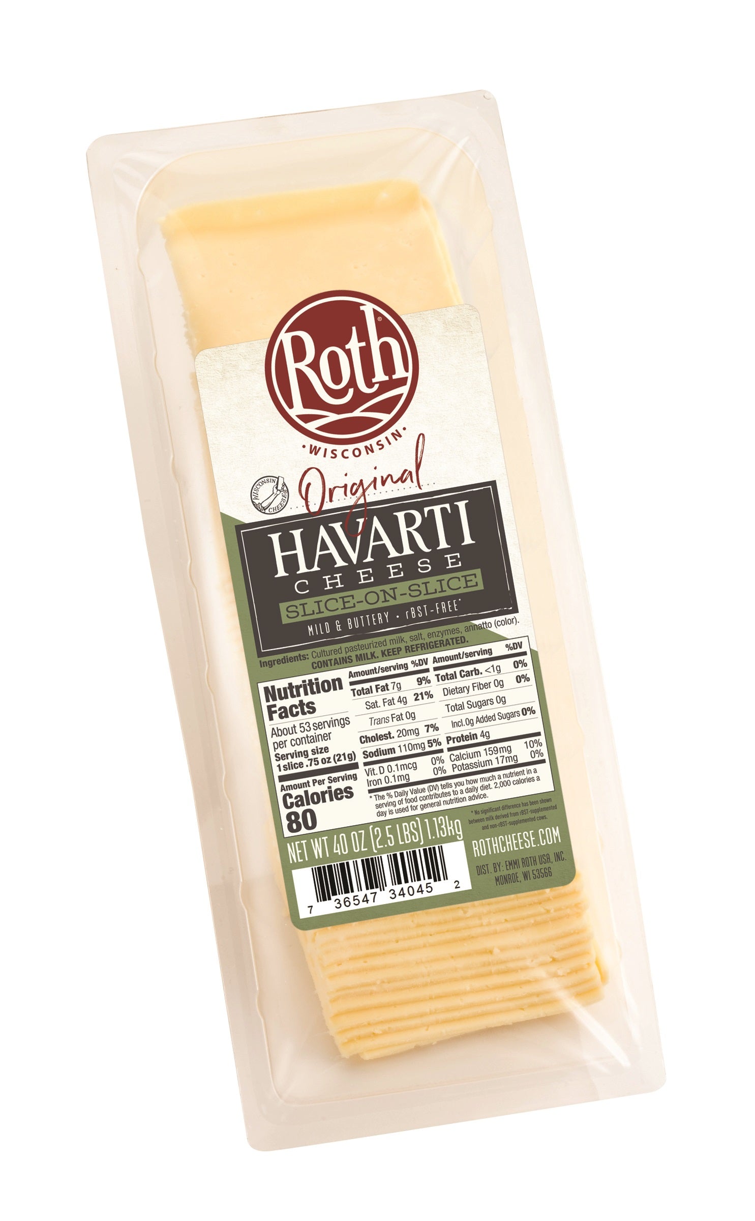 Cheese Sos Original Havarti Slices 2.5 Pound Each - 4 Per Case.