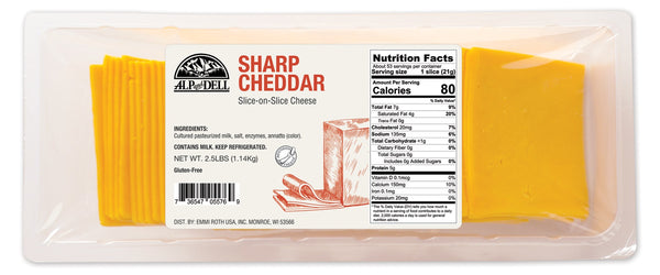 Cheese Sos Sharp Cheddar Slices 2.5 Pound Each - 4 Per Case.