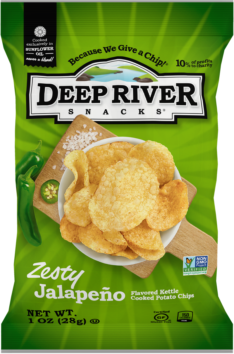 Deep River Snacks Kettle Potato Chip Zesty Jalapeno 1 Ounce Size - 80 Per Case.