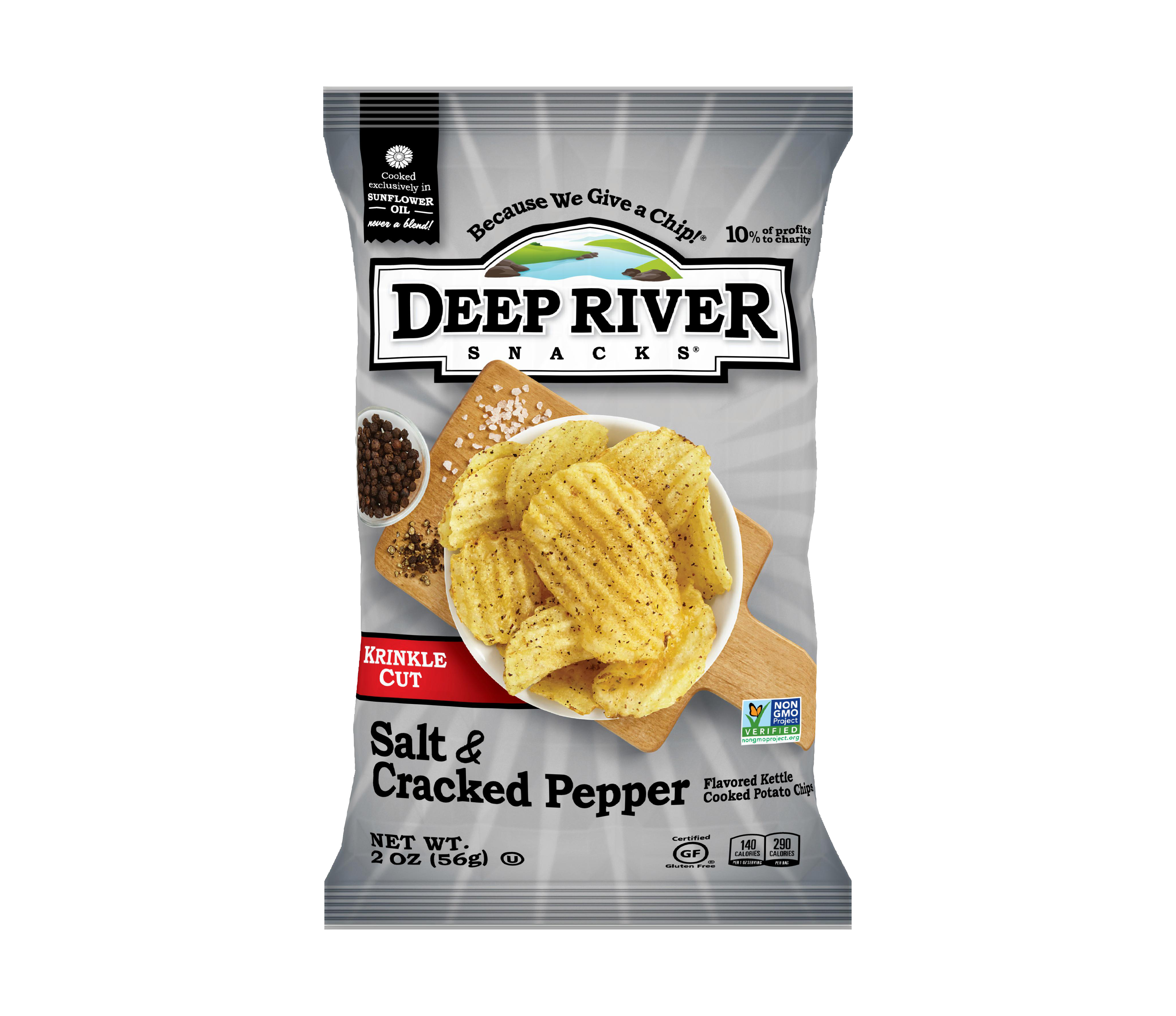 Deep River Snacks Kettle Potato Chip Crackedpepper & Salt 2 Ounce Size - 24 Per Case.