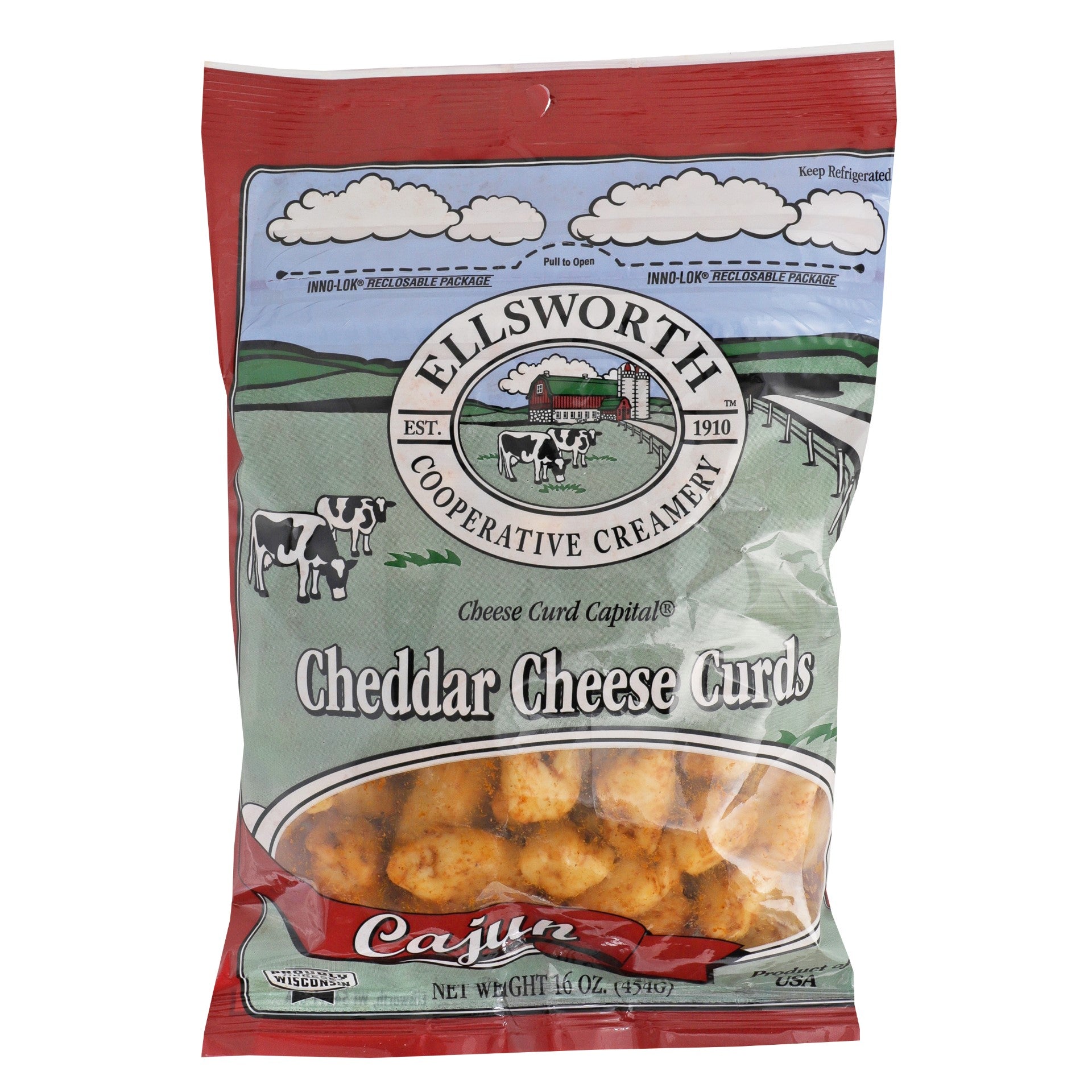 Ellsworth Cajun Cheddar Cheese Curd 16 Ounce Size - 8 Per Case.