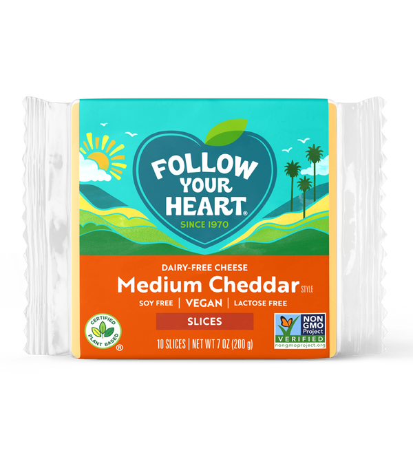 Medium Cheddar Slices Vegan Cheese 7 Ounce Size - 12 Per Case.