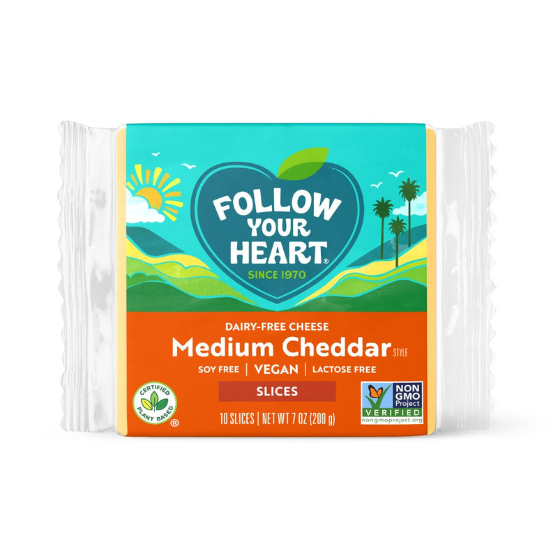 Medium Cheddar Slices Vegan Cheese 7 Ounce Size - 12 Per Case.