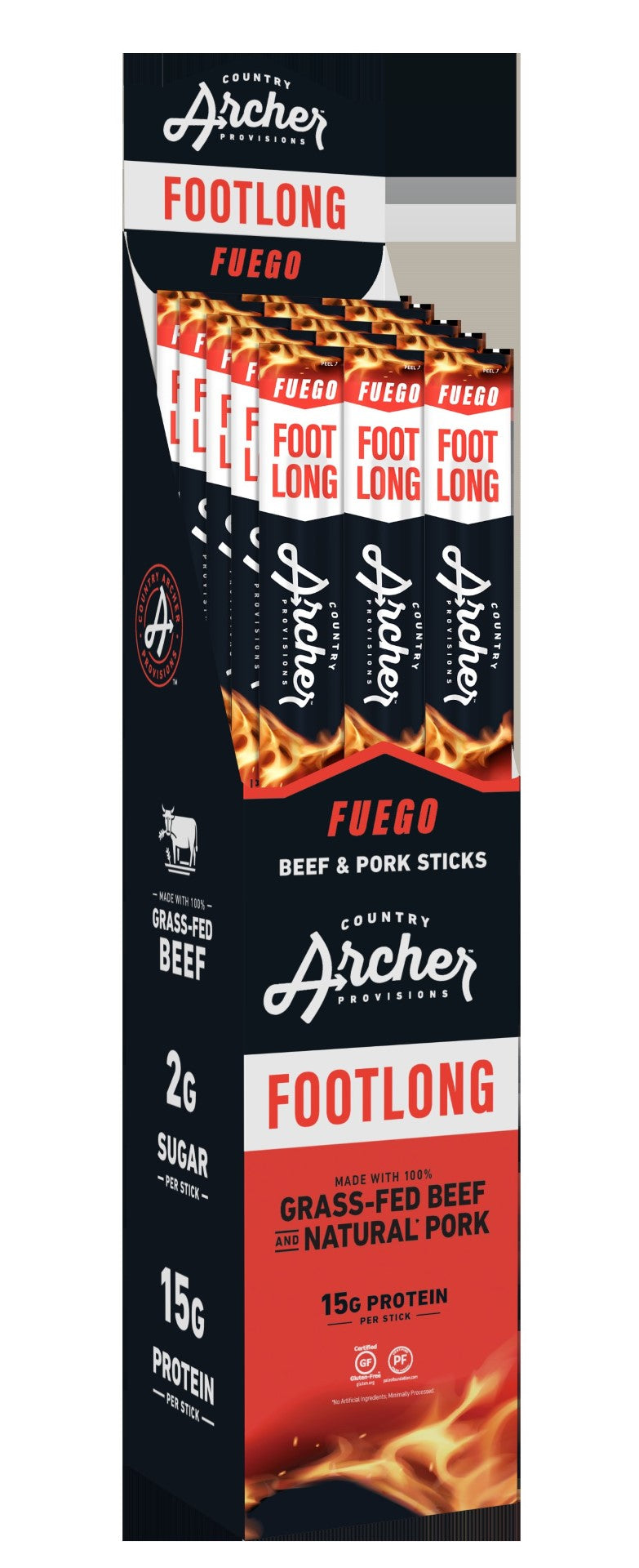 Country Archer Jerky Co Fuego Footlong 1.8 Ounce Size - 108 Per Case.