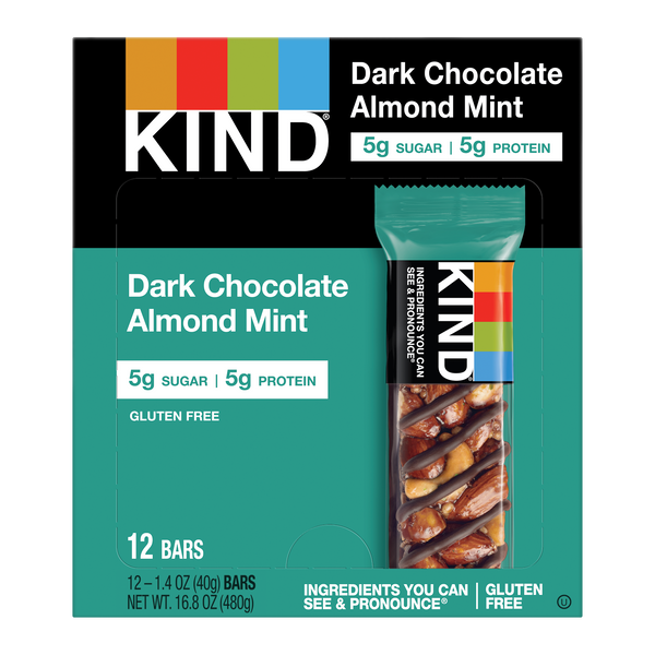 Kind Snacks Dark Chocolate Almond Mint Bar 1.4 Ounce Size - 72 Per Case.