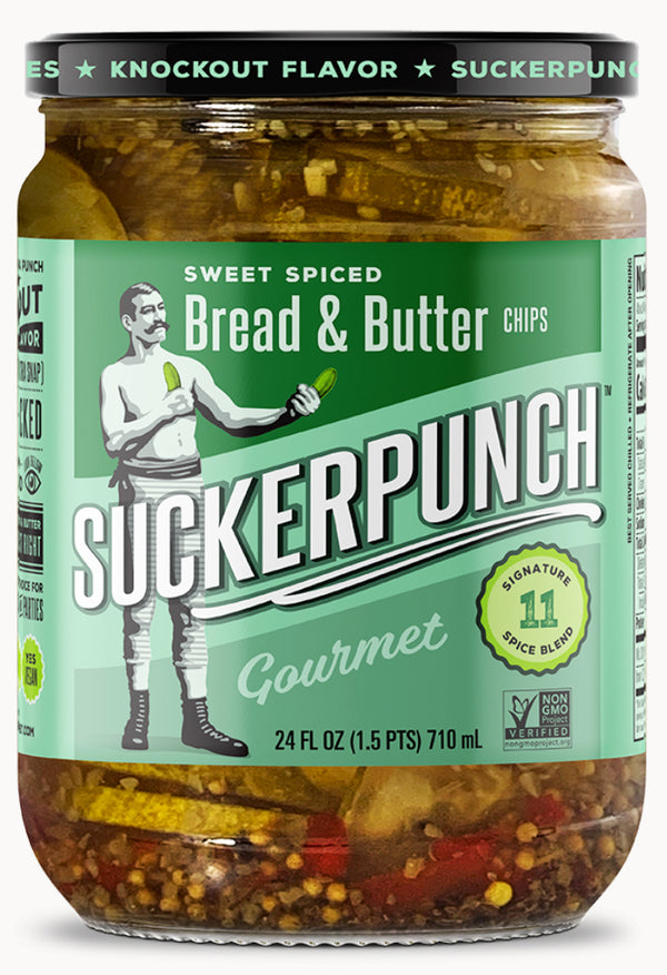 Sucker Punch Spicy Bread N Better Pickle 24 Ounce Size - 6 Per Case.