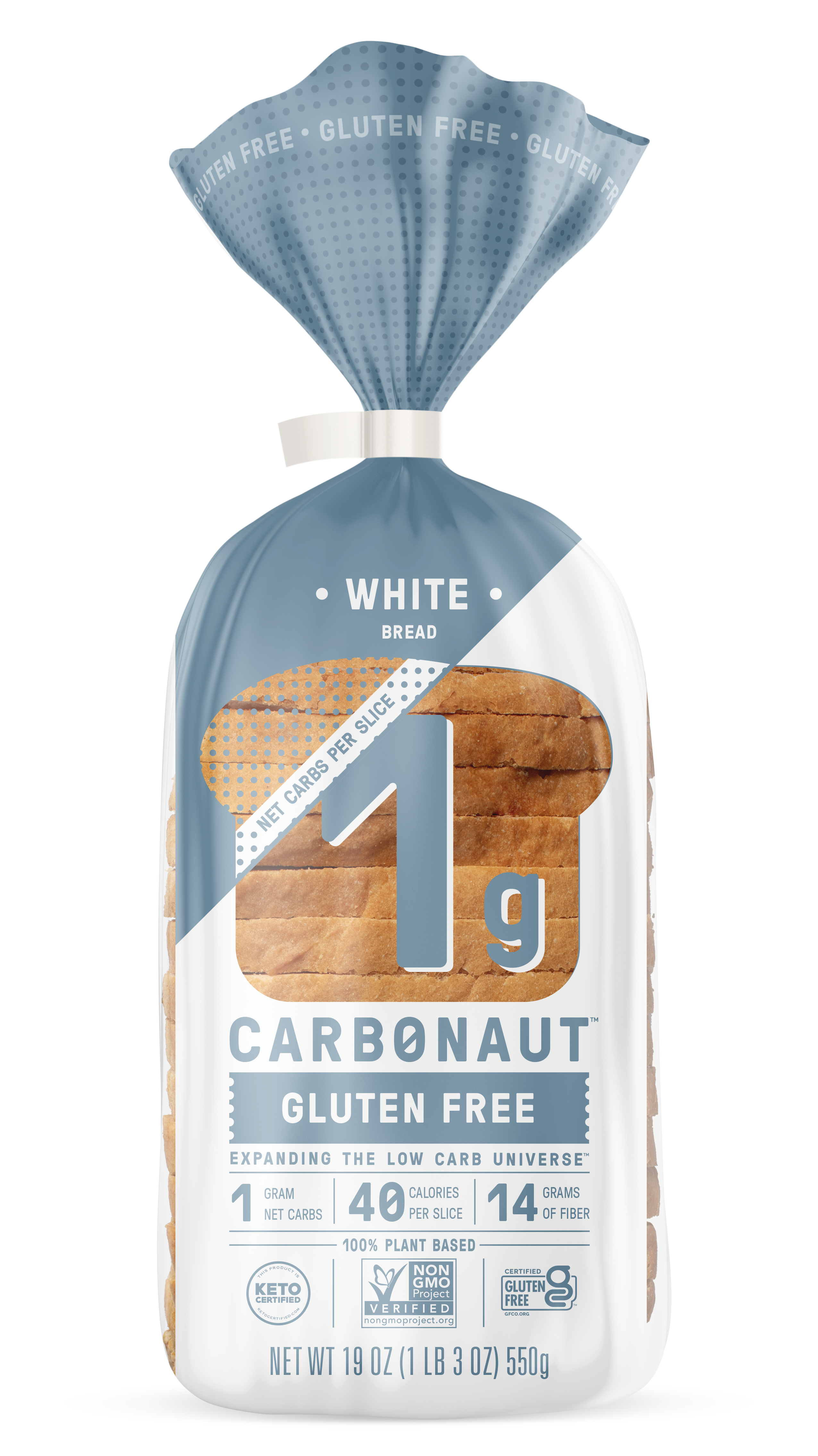 Carbonaut White Gluten Free Bread Low Carb 19 Ounce Size - 8 Per Case.