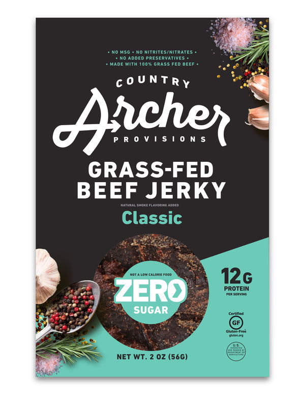 Country Archer Jerky Co Zero Sugar Classic Beef Jerky 2 Ounce Size - 12 Per Case.
