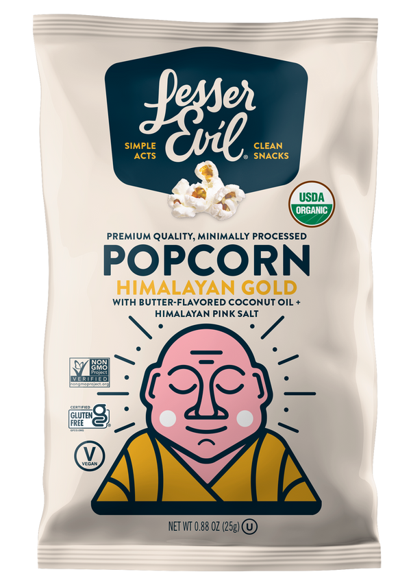 Lesserevil Organic Popcorn Himalayan Gold 0.88 Ounce Size - 12 Per Case.
