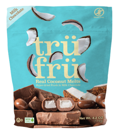Tru Fru Hyper Dried Grab & Share Coconut Melts In Milk Chocolate 4.2 Ounce Size - 6 Per Case.