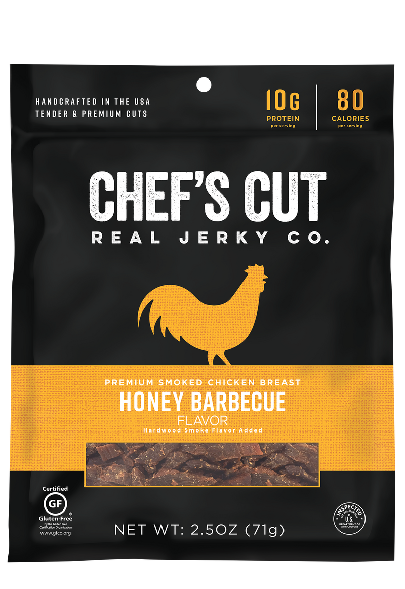 Chef's Cut Real Jerky Co Smoked Chicken Breast Honey Barbeque 2.5 Ounce Size - 8 Per Case.