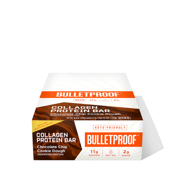Bulletproof Chocolate Chip Cookie Dough Collagen Protein Bar 1.4 Ounce Size - 72 Per Case.