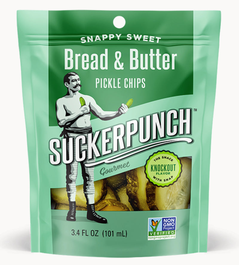 Suckerpunch Gourmet Bread & Butter Pickle Chip Pouch 3.4 Ounce Size - 12 Per Case.