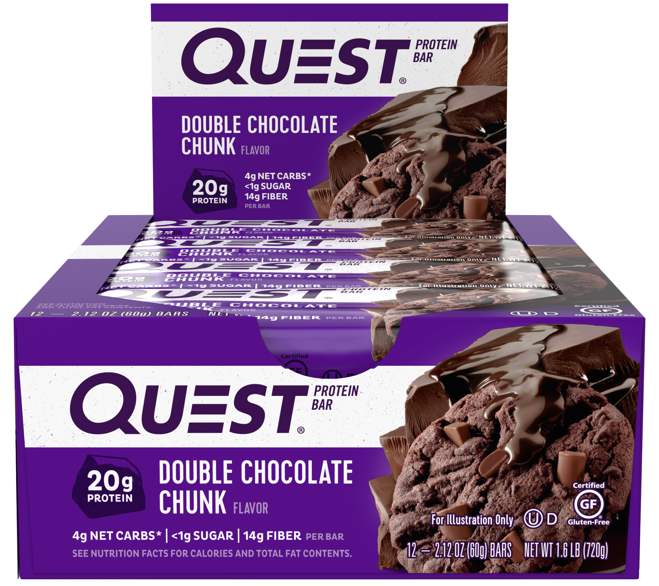 Quest Bar Double Chocolate Chunk 2.12 Ounce Size - 144 Per Case.
