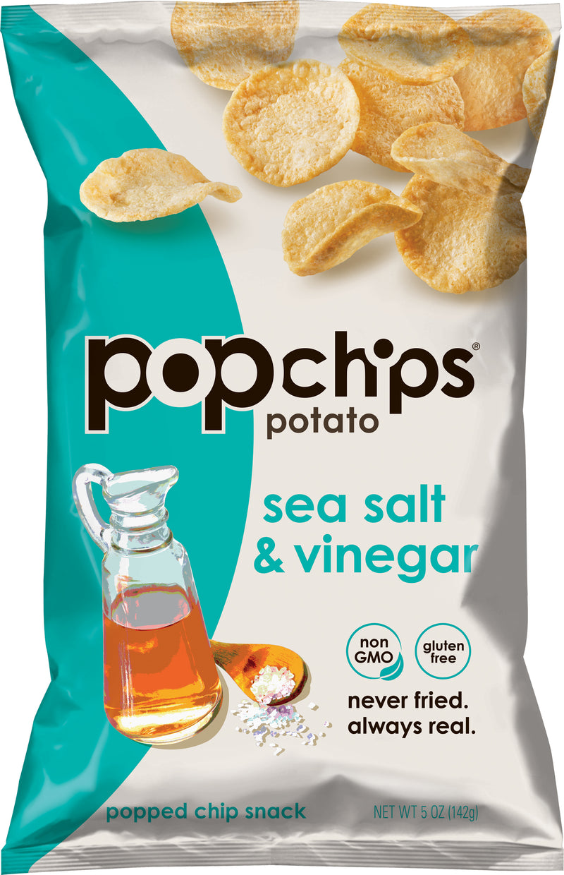 Popchips Sea Salt & VinegarKosherpopped Potato Chips 5 Ounce Size - 12 Per Case.
