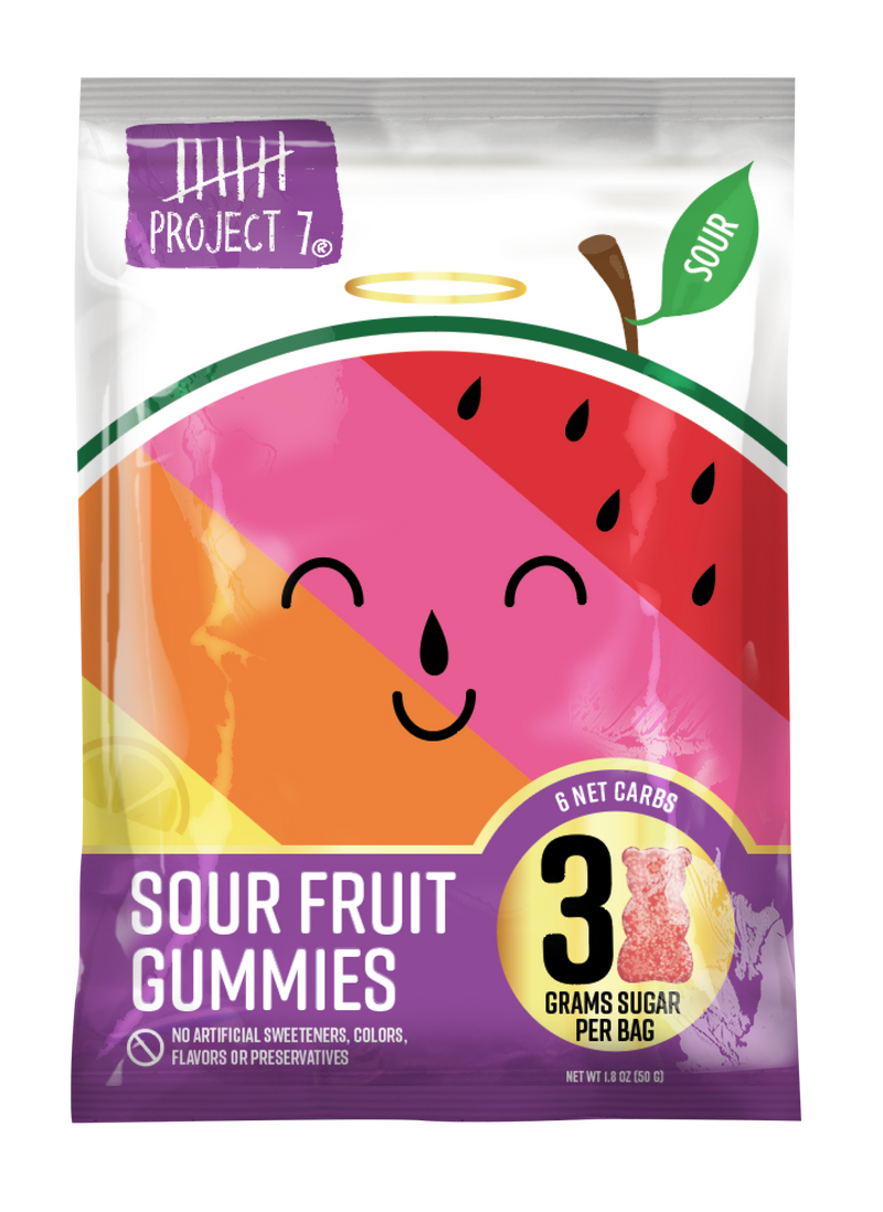 Project Low Sugar Sour Fruit Gummies Ozgummy Pouch 1.8 Ounce Size - 64 Per Case.