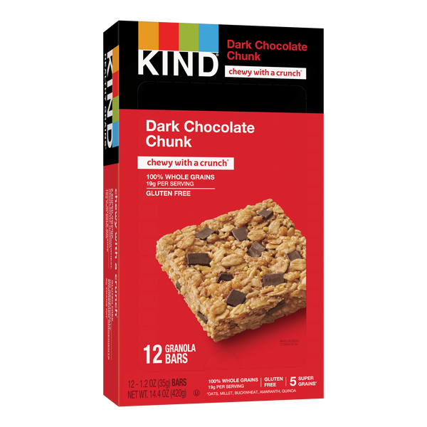 Kind Healthy Snacks Dark Chocolate Chunk Granola Bar 1.2 Ounce Size - 72 Per Case.